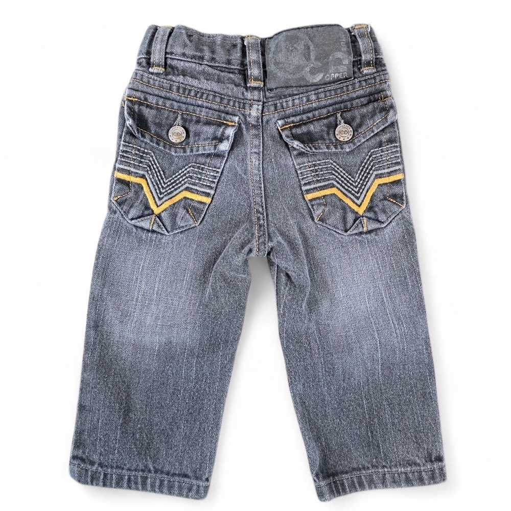 Copper Denim Baby Boy Western Jeans - Size 12M Adjustable Waist Gray Wash